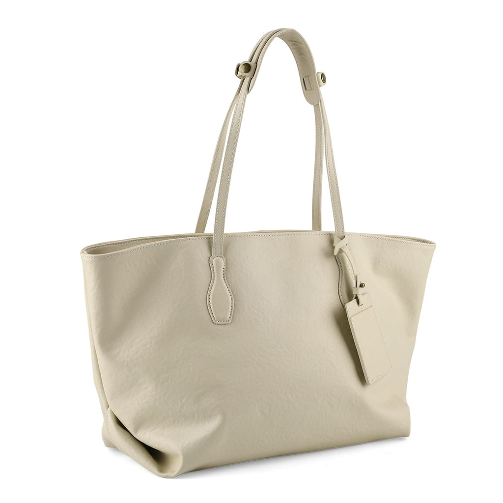Rome CloseOut- 100% Premium Full Grain Leather Tote with Matching Card Bag - Cream