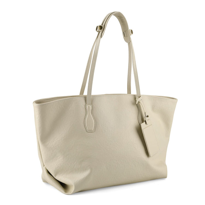 100% Premium Full Grain Leather Tote with Matching Card Bag - Beige 8419636 1