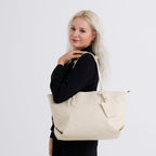 Rome CloseOut- 100% Premium Full Grain Leather Tote with Matching Card Bag - Cream