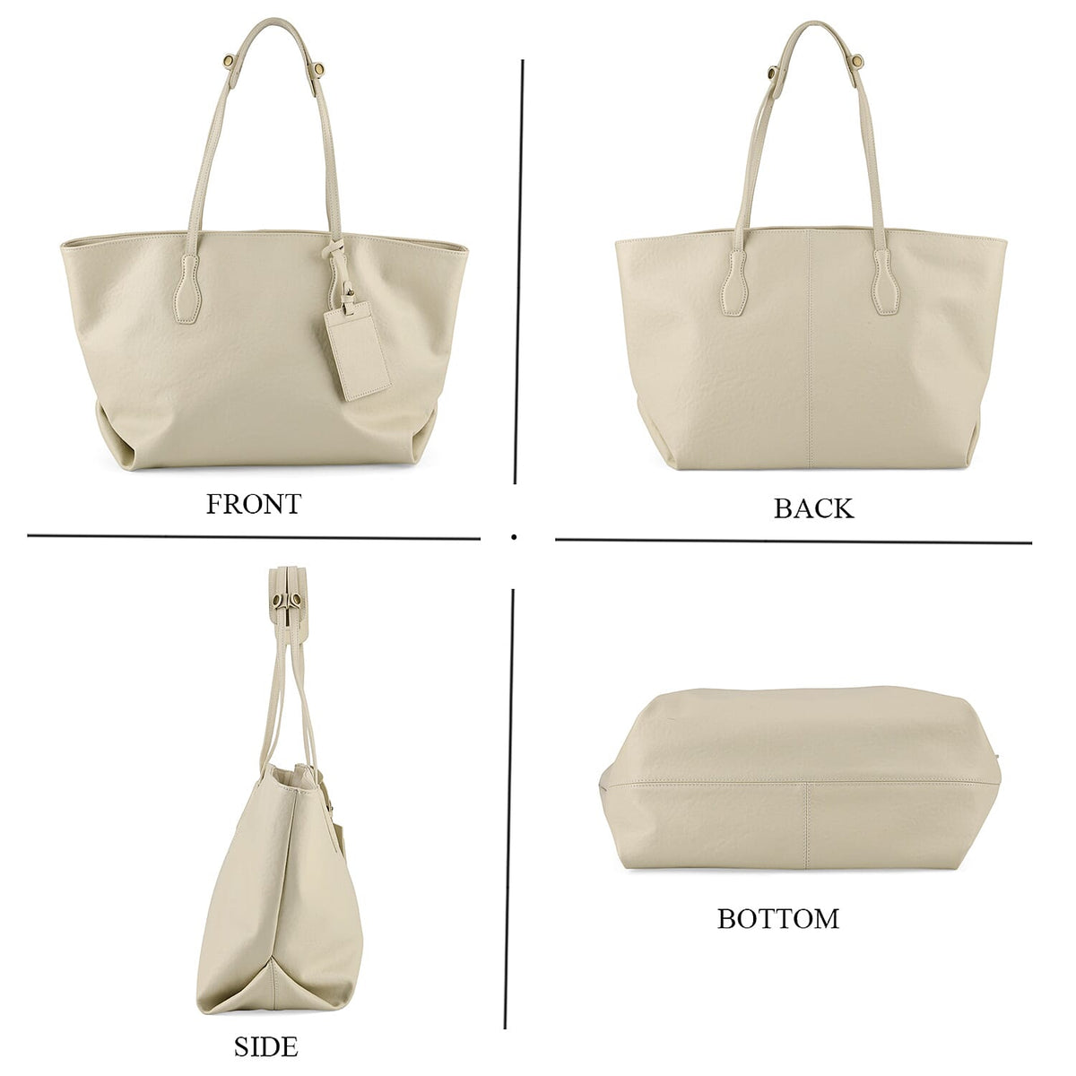 100% Premium Full Grain Leather Tote with Matching Card Bag - Cream 8419644 5