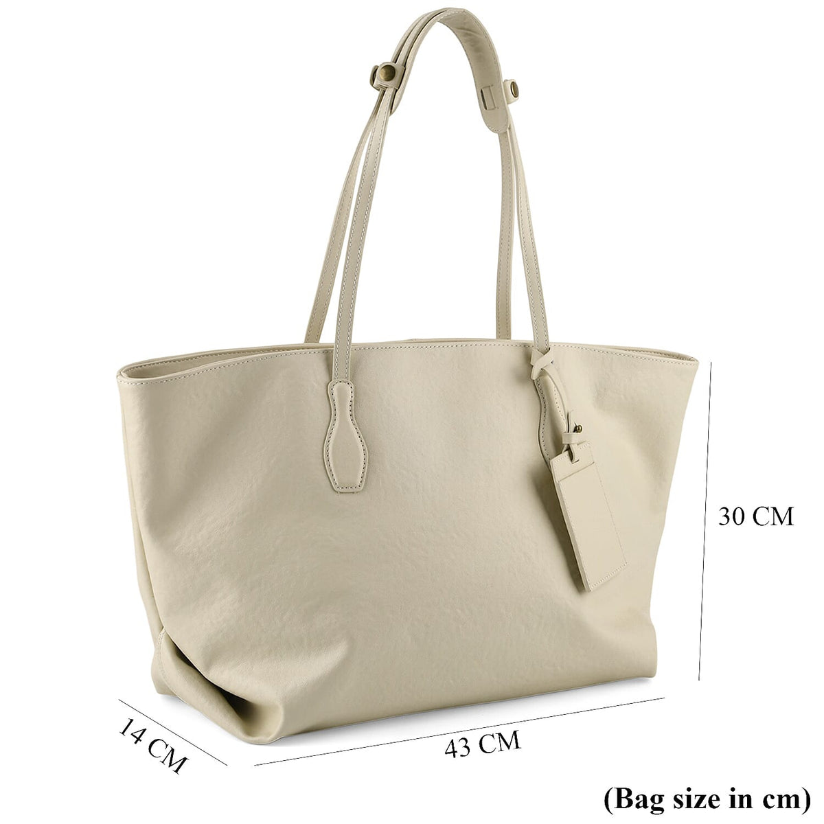 100% Premium Full Grain Leather Tote with Matching Card Bag - Cream 8419644 8