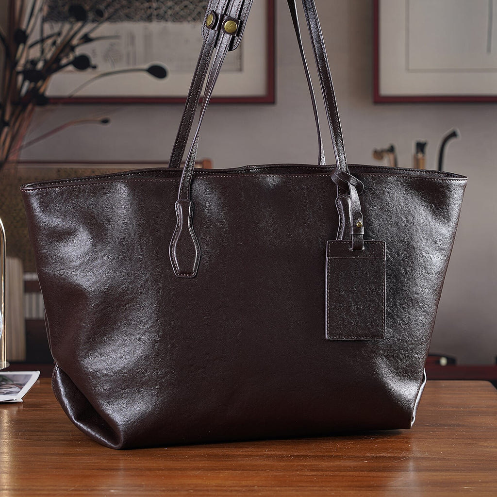 Rome CloseOut- 100% Premium Full Grain Leather Tote with Matching Card Bag - Brown