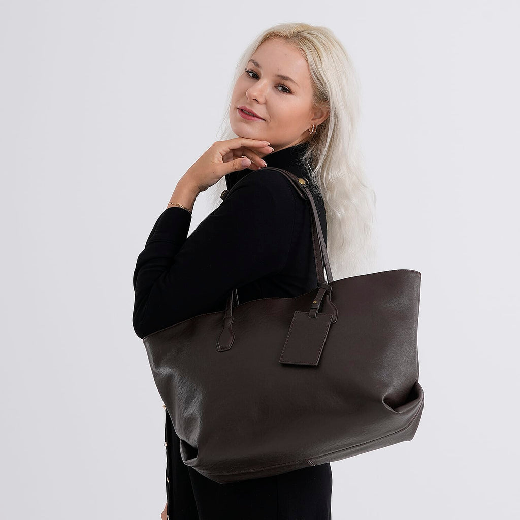 Rome CloseOut- 100% Premium Full Grain Leather Tote with Matching Card Bag - Brown