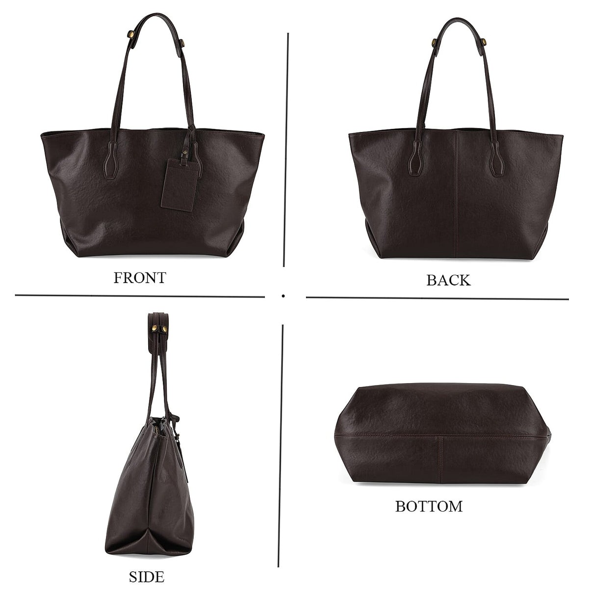 100% Premium Full Grain Leather Tote with Matching Card Bag - Brown V32517677 5