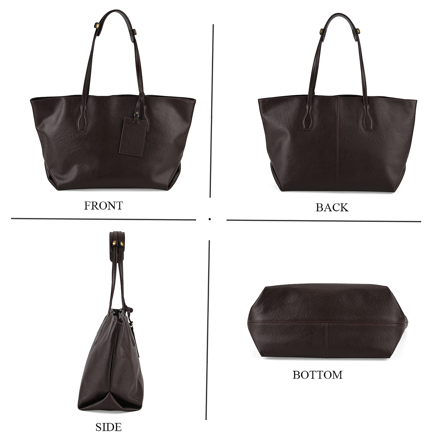 100% Premium Full Grain Leather Tote with Matching Card Bag - Brown V32517677 5