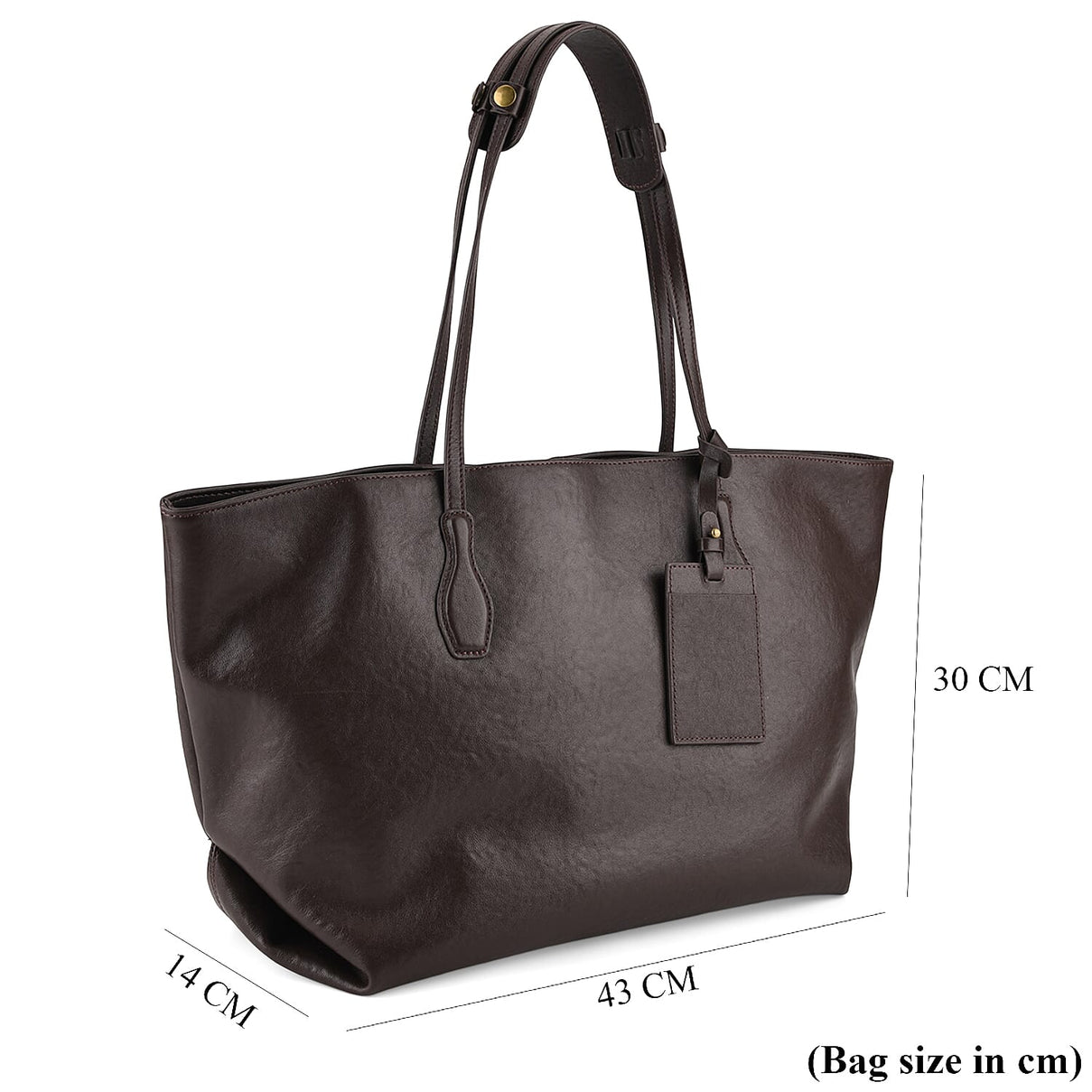 100% Premium Full Grain Leather Tote with Matching Card Bag - Brown V32517677 8