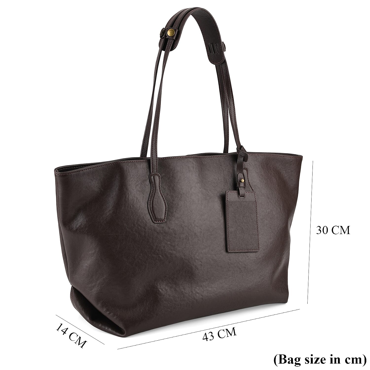 100% Premium Full Grain Leather Tote with Matching Card Bag - Brown V32517677 8