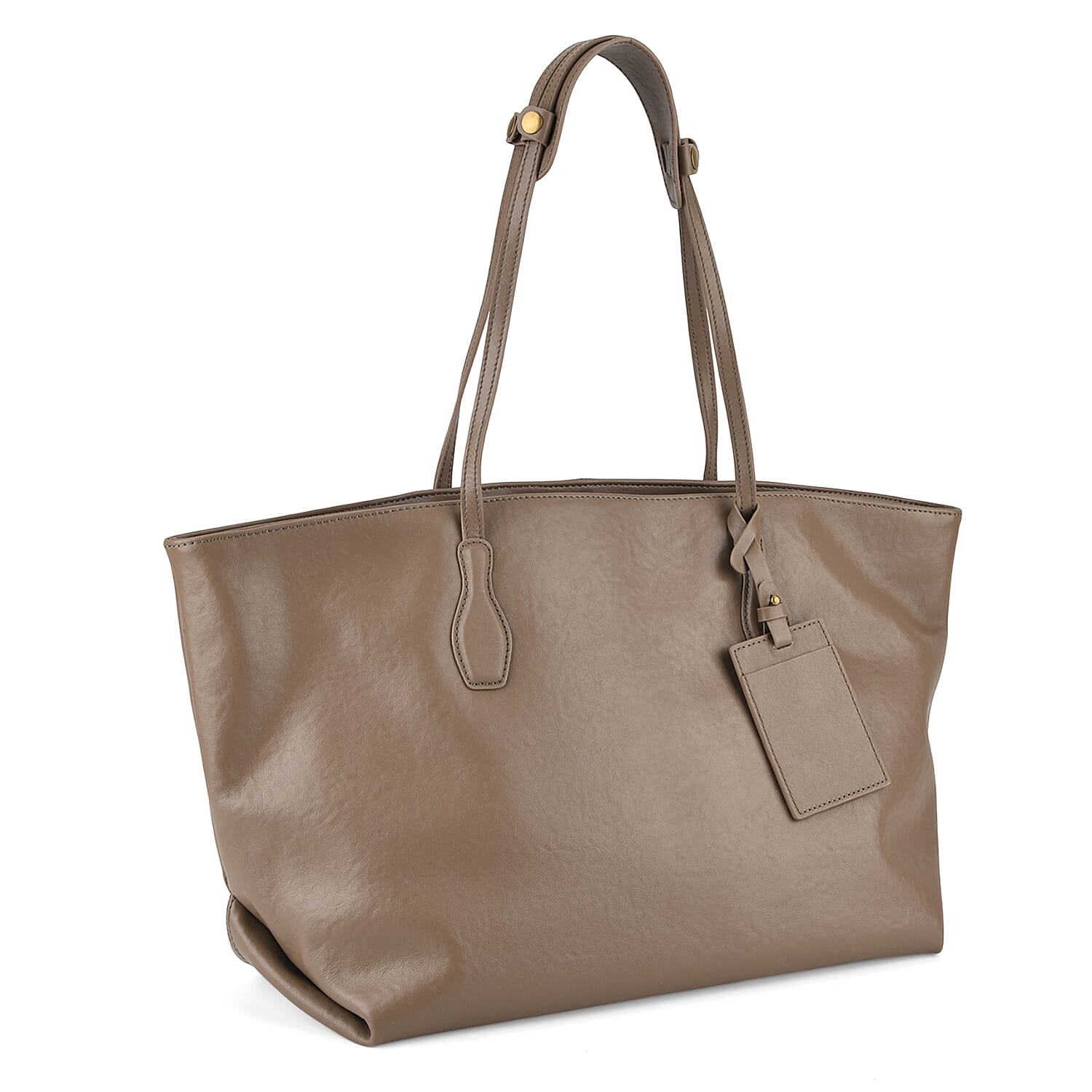 100% Premium Full Grain Leather Tote with Matching Card Bag - Beige 8419636 0