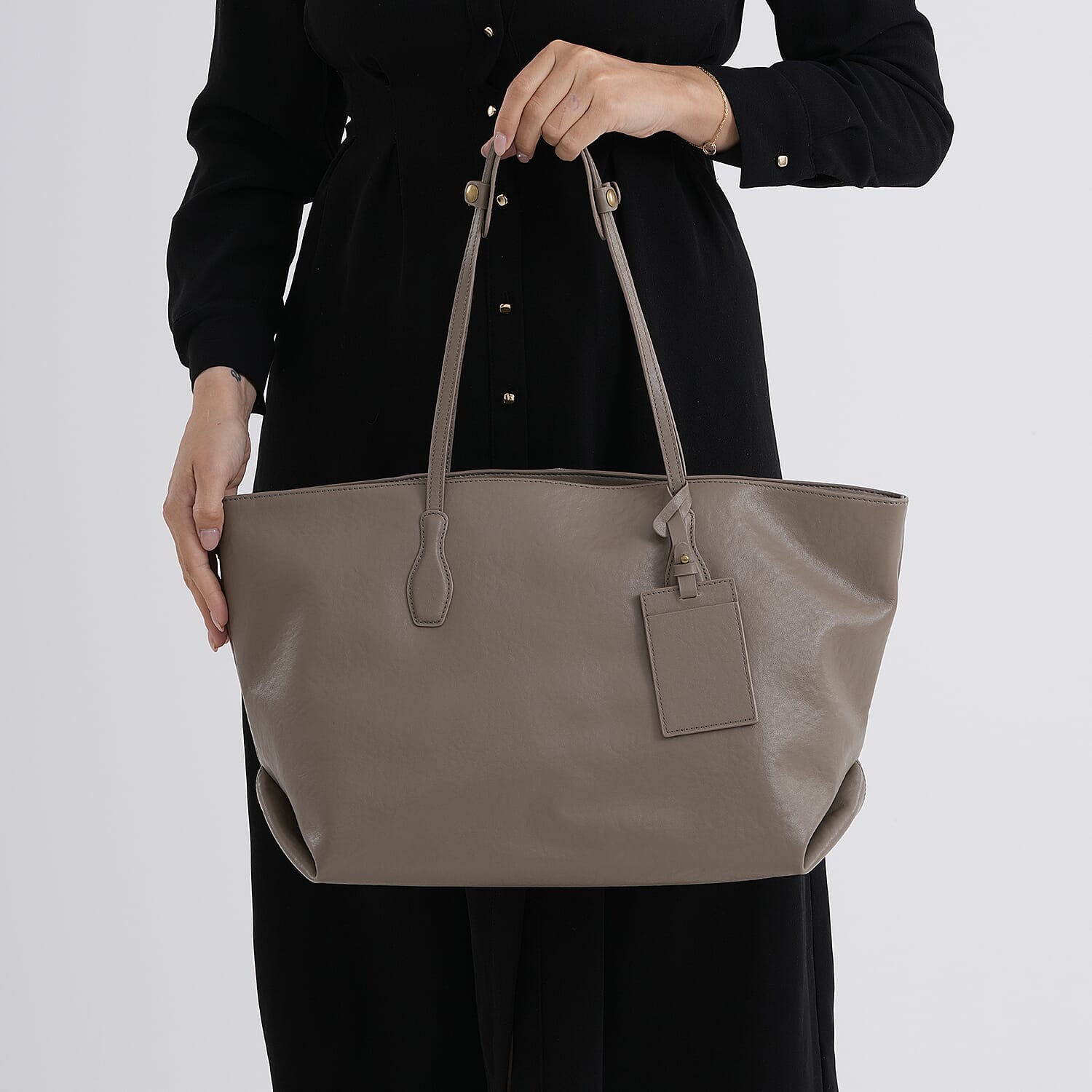 100% Premium Full Grain Leather Tote with Matching Card Bag - Beige 8419636 4