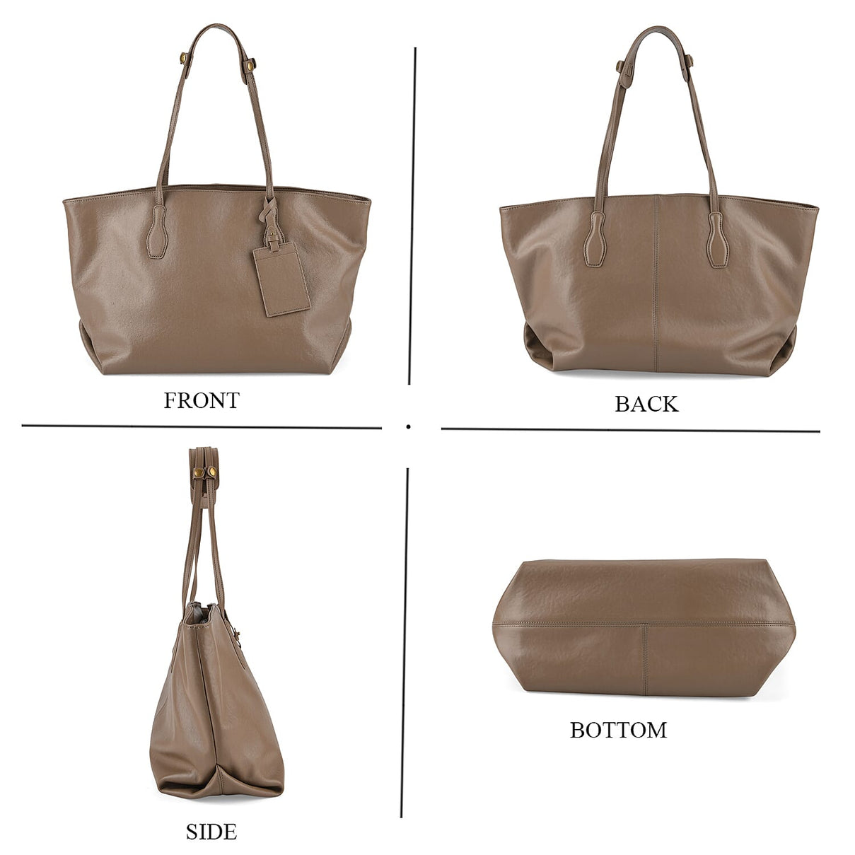 100% Premium Full Grain Leather Tote with Matching Card Bag - Beige 8419636 5