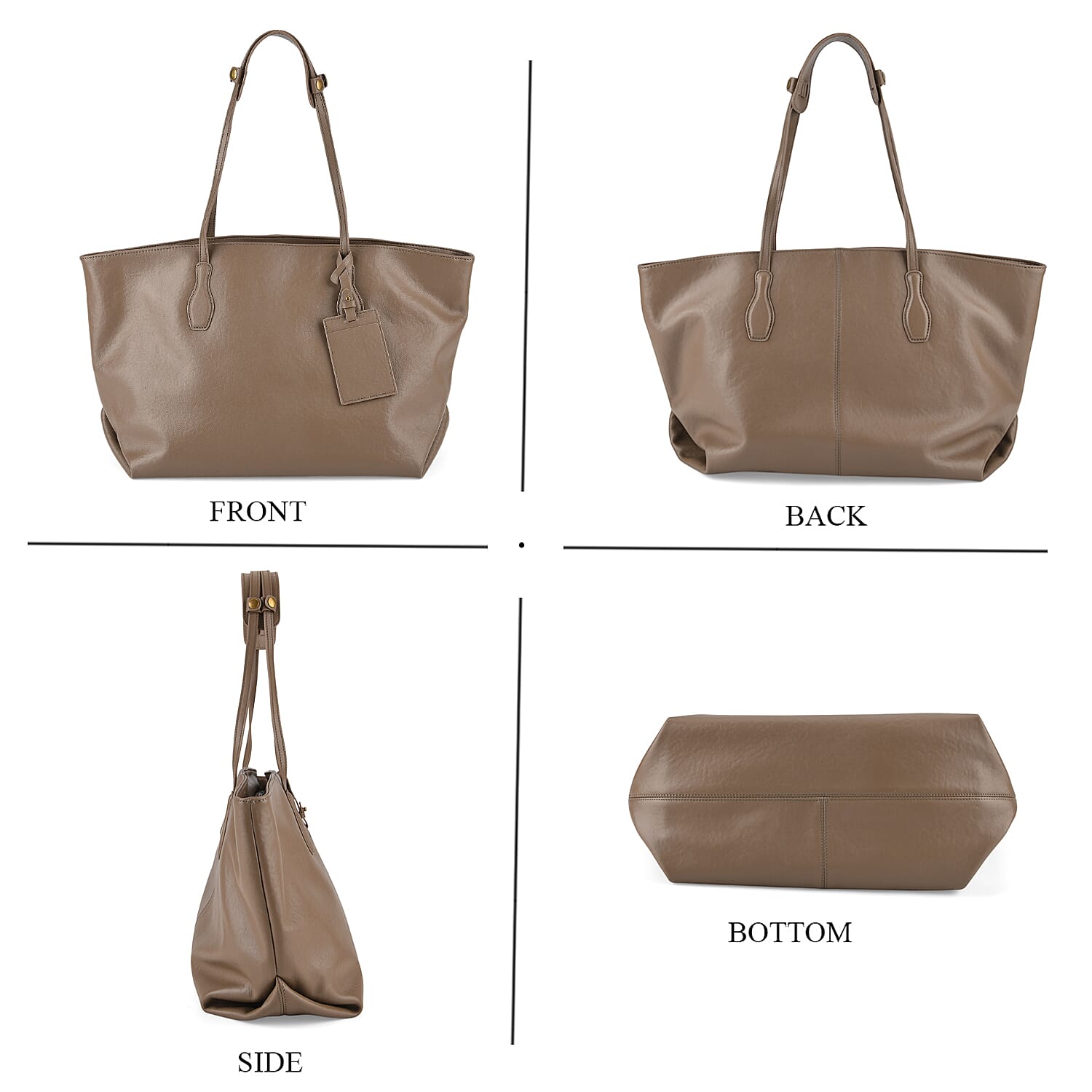 100% Premium Full Grain Leather Tote with Matching Card Bag - Beige 8419636 5