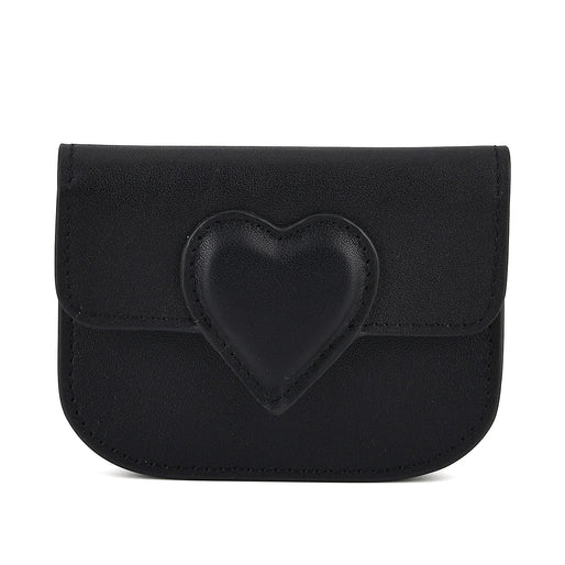 Designer Inspired Genuine Leather Heart Detail Mini Wallet - Hot Pink