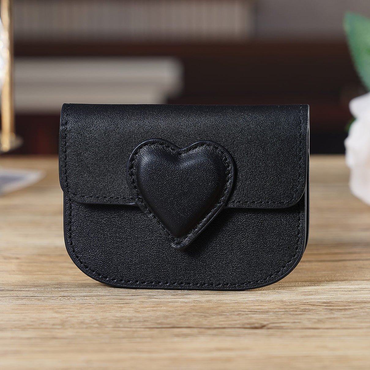 Designer Inspired Genuine Leather Heart Detail Mini Wallet - Black 8413824 2