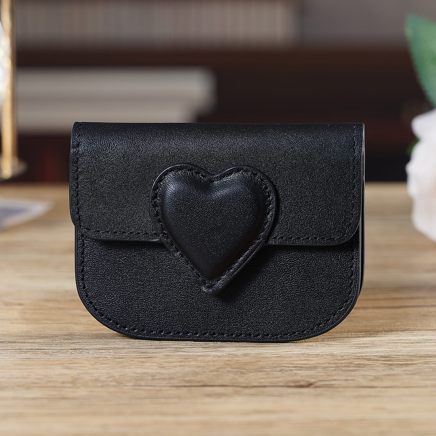 Designer Inspired Genuine Leather Heart Detail Mini Wallet - Black 8413824 2
