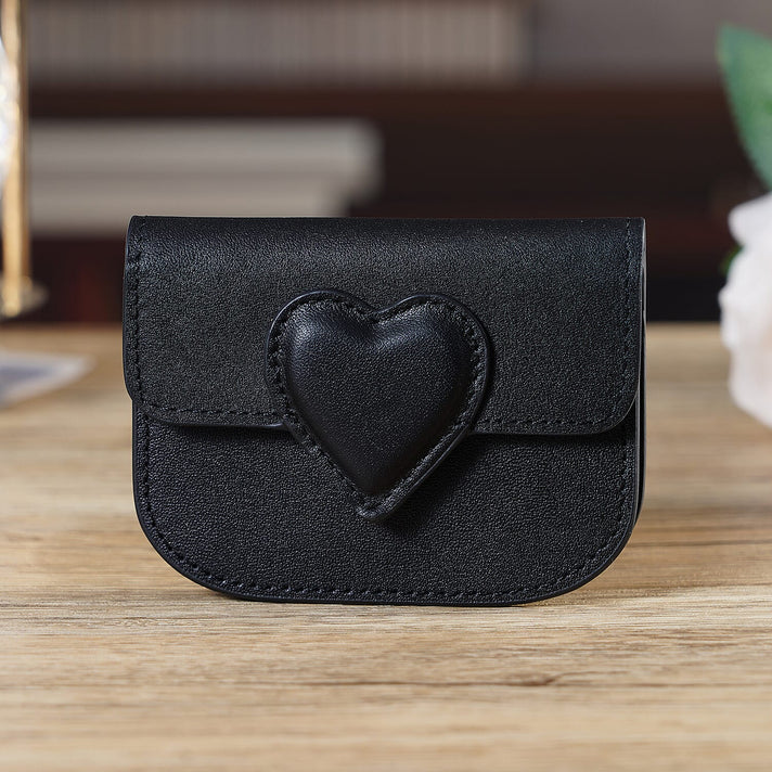 Designer Inspired Genuine Leather Heart Detail Mini Wallet - Black 8413824 2