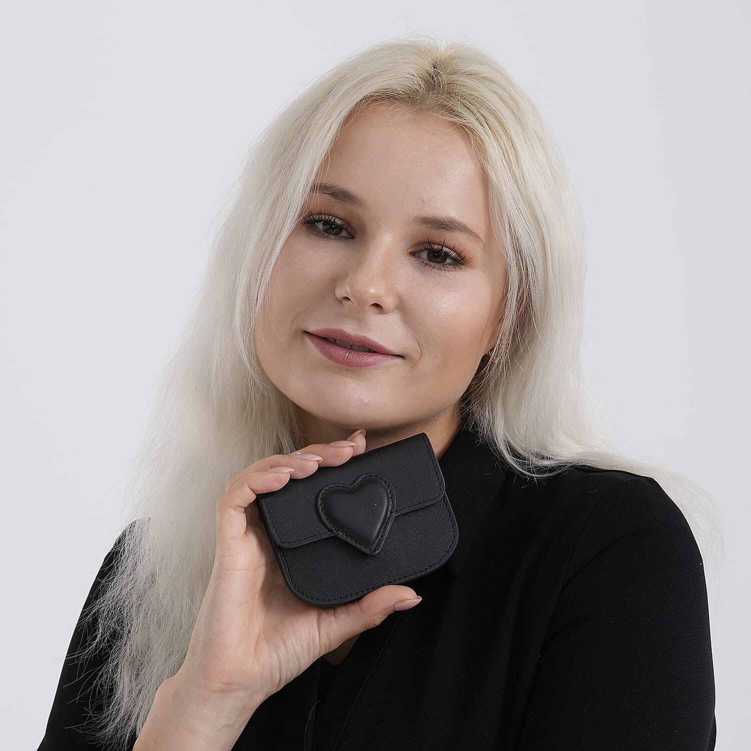 Designer Inspired Genuine Leather Heart Detail Mini Wallet - Black 8413824 4
