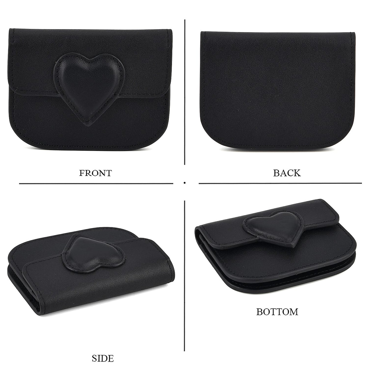 Designer Inspired Genuine Leather Heart Detail Mini Wallet - Black 8413824 5