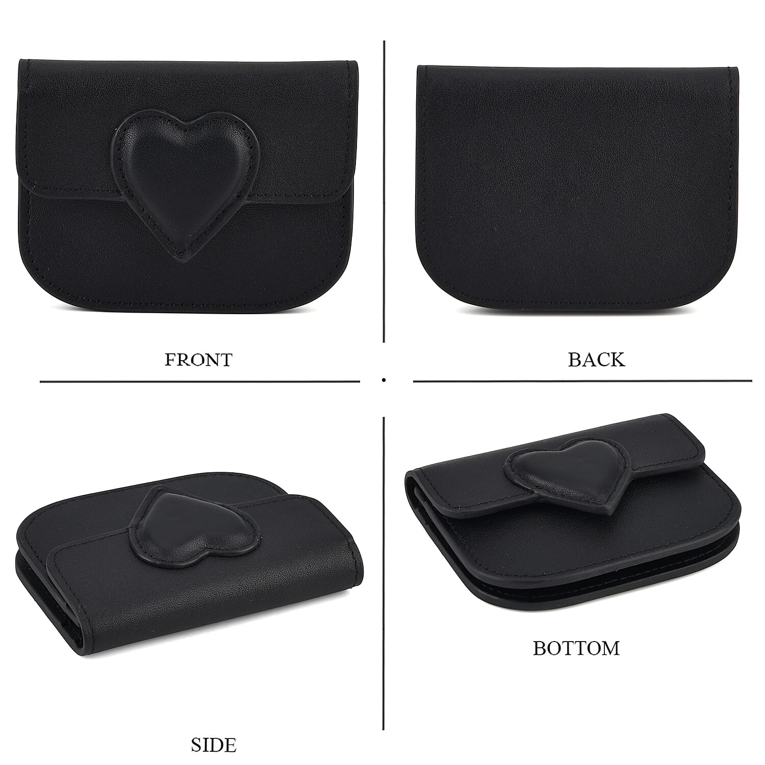 Designer Inspired Genuine Leather Heart Detail Mini Wallet - Black 8413824 5