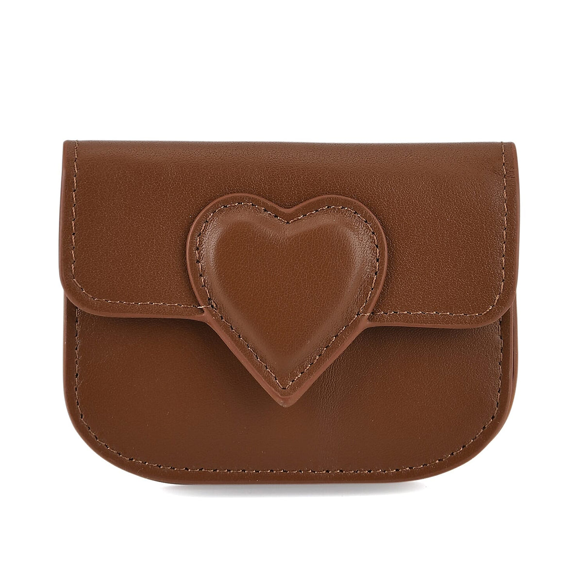 Designer Inspired Genuine Leather Heart Detail Mini Wallet - Brown 8413821 0