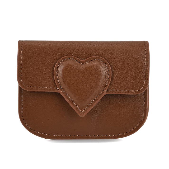 Designer Inspired Genuine Leather Heart Detail Mini Wallet - Brown 8413821 1
