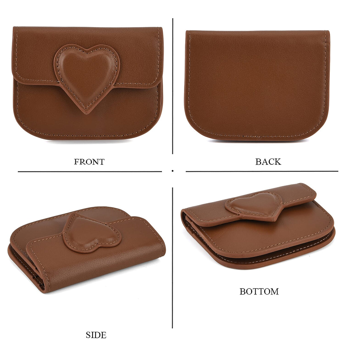 Designer Inspired Genuine Leather Heart Detail Mini Wallet - Brown 8413821 5