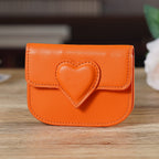 Designer Inspired Genuine Leather Heart Detail Mini Wallet - Orange