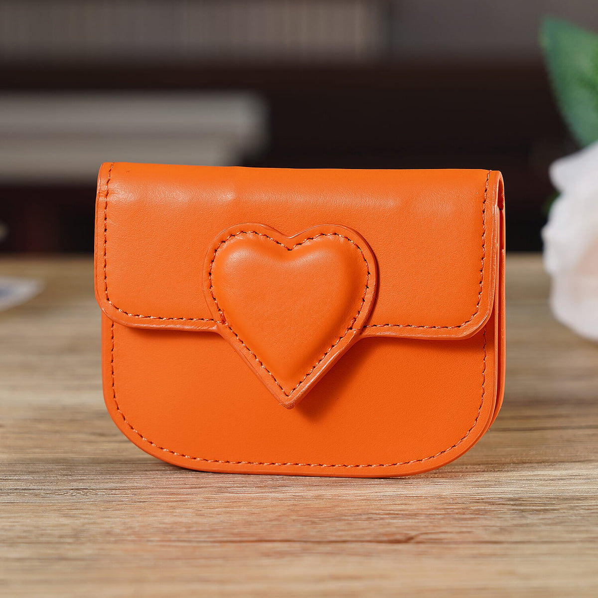 Designer Inspired Genuine Leather Heart Detail Mini Wallet - Orange V32513547 2
