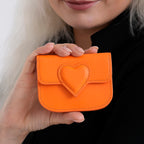 Designer Inspired Genuine Leather Heart Detail Mini Wallet - Orange