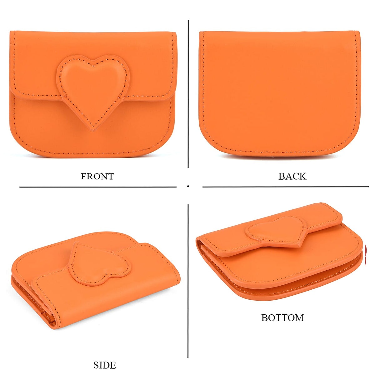 Designer Inspired Genuine Leather Heart Detail Mini Wallet - Orange V32513547 5