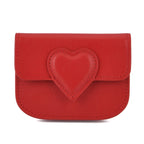 Designer Inspired Genuine Leather Heart Detail Mini Wallet - Red