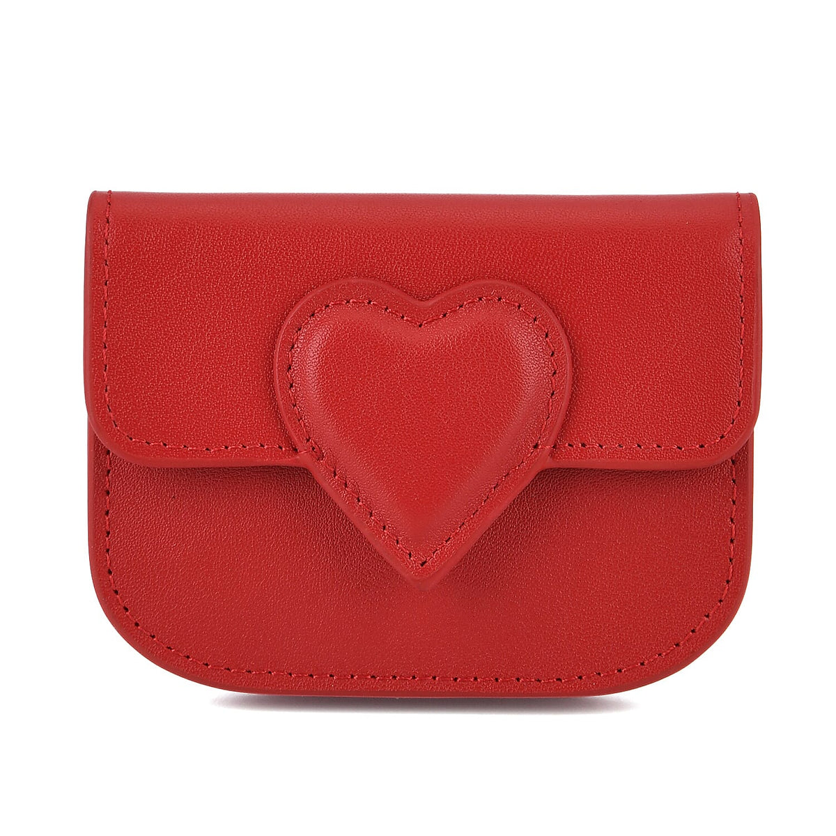 Designer Inspired Genuine Leather Heart Detail Mini Wallet - Red V32513539 0
