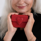 Designer Inspired Genuine Leather Heart Detail Mini Wallet - Red