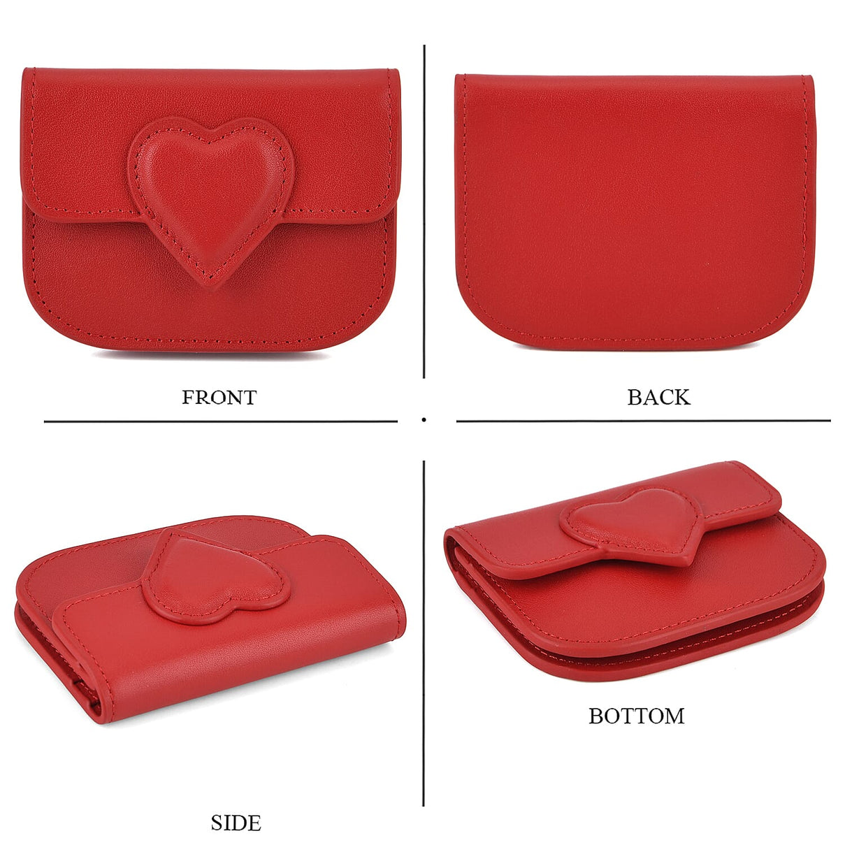 Designer Inspired Genuine Leather Heart Detail Mini Wallet - Red V32513539 5
