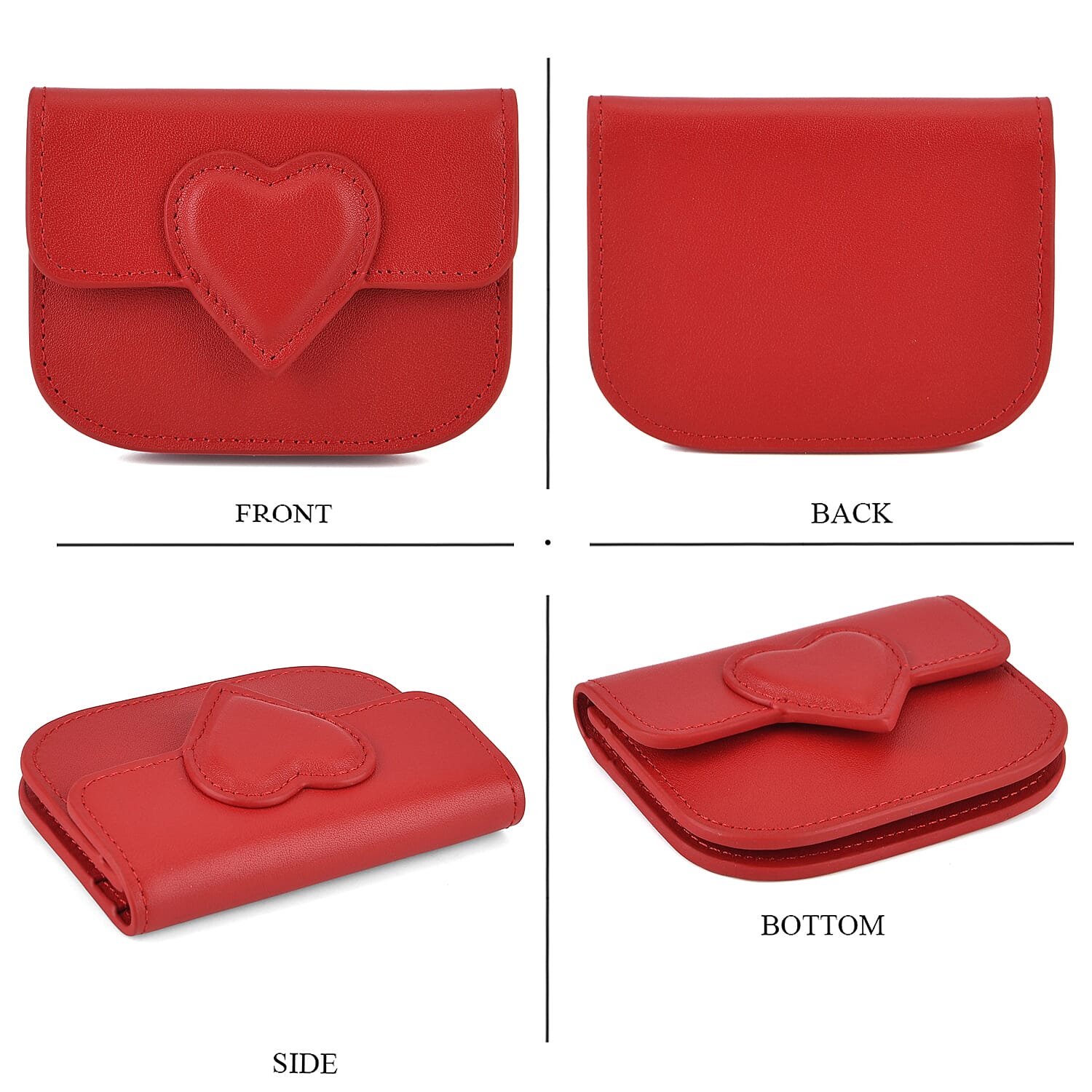 Designer Inspired Genuine Leather Heart Detail Mini Wallet - Red V32513539 5