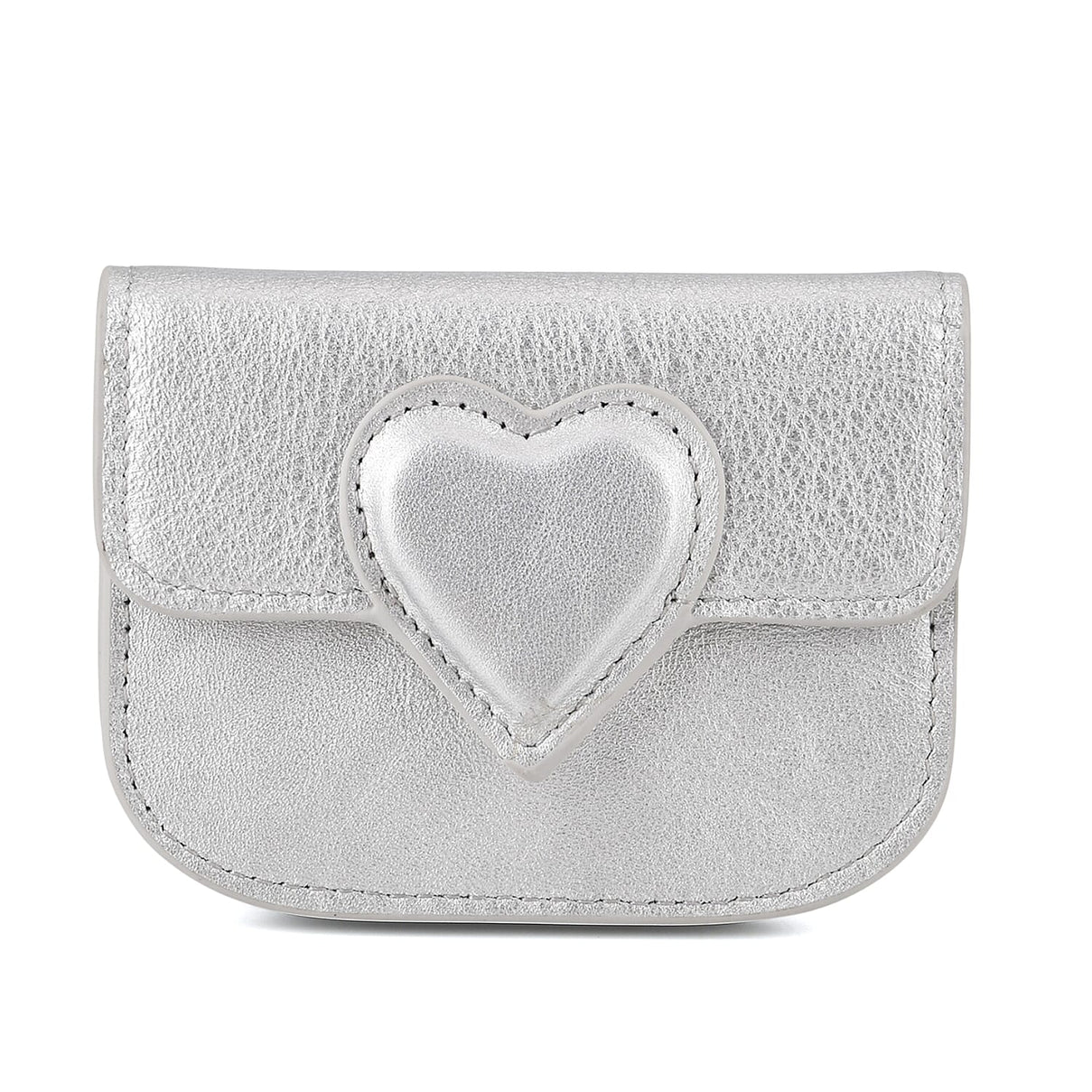 Designer Inspired Genuine Leather Heart Detail Mini Wallet - Silver 8413825 0