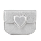 Designer Inspired Genuine Leather Heart Detail Mini Wallet - Silver