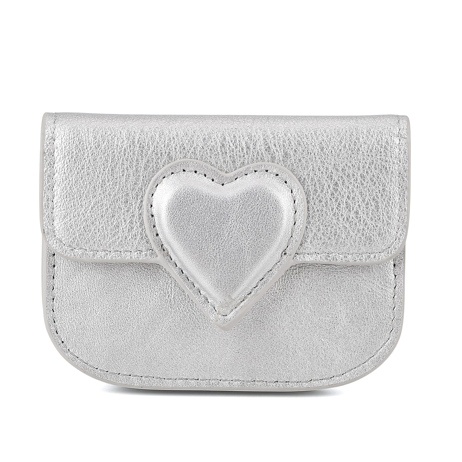 Designer Inspired Genuine Leather Heart Detail Mini Wallet - Silver 8413825 0