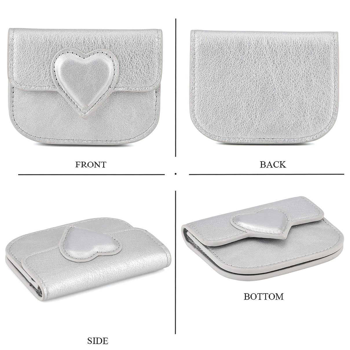 Designer Inspired Genuine Leather Heart Detail Mini Wallet - Silver 8413825 5