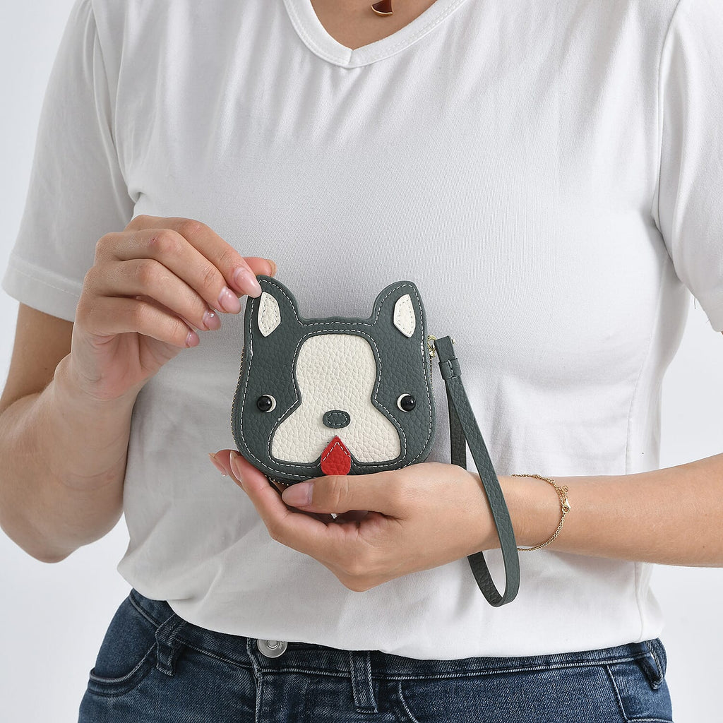 Genuine Leather RFID- Blocking Boston Terrier Wallet with Clasp - Dark Olive