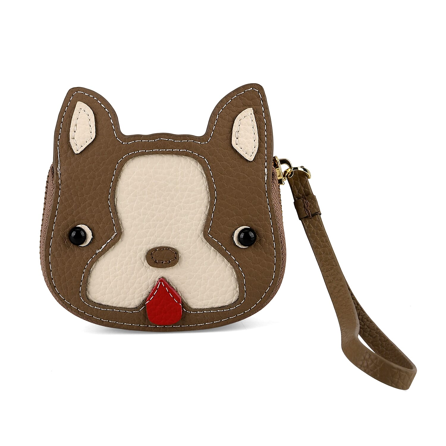 Genuine Leather RFID- Blocking Boston Terrier Wallet with Clasp - Khaki V32374292 0