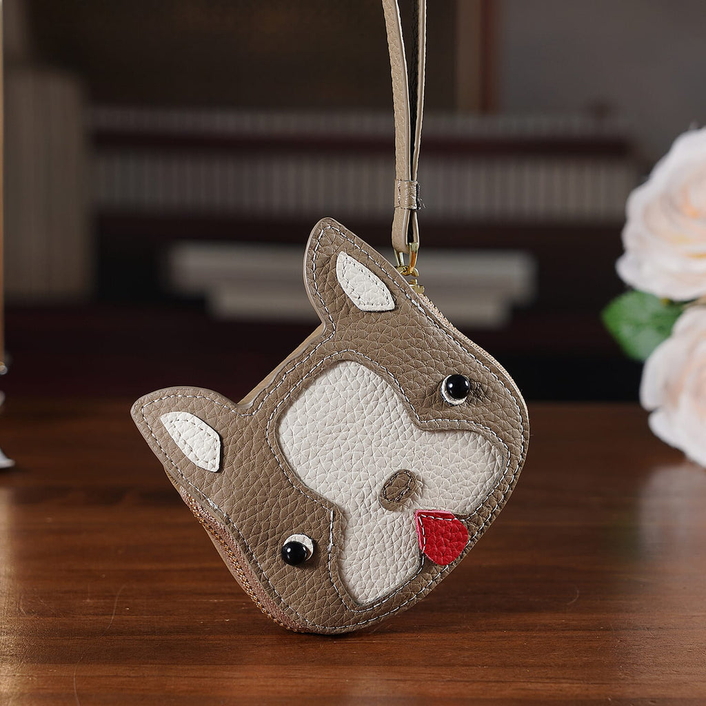 Genuine Leather RFID- Blocking Boston Terrier Wallet with Clasp - Khaki