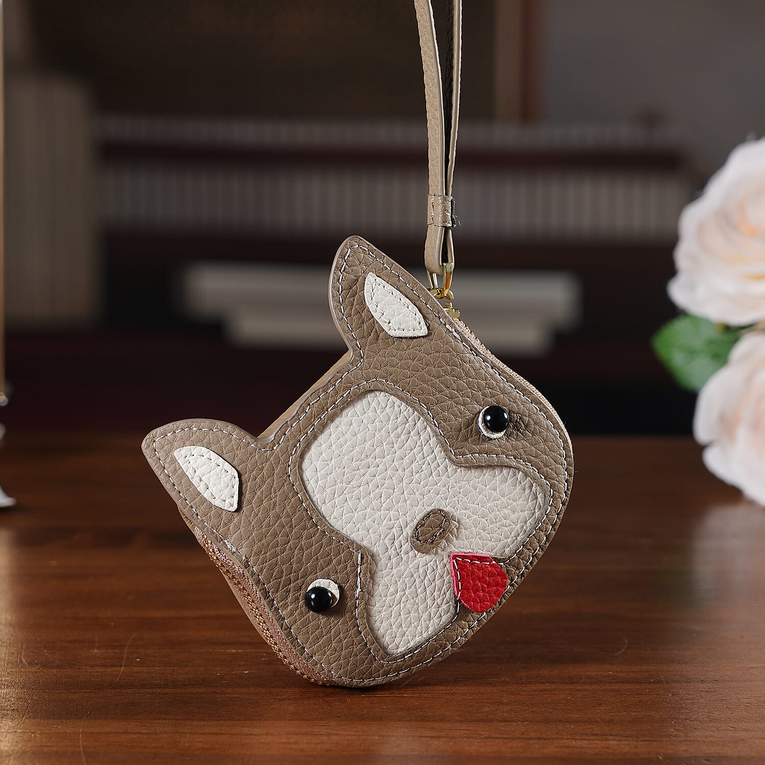 Genuine Leather RFID- Blocking Boston Terrier Wallet with Clasp - Khaki V32374292 2