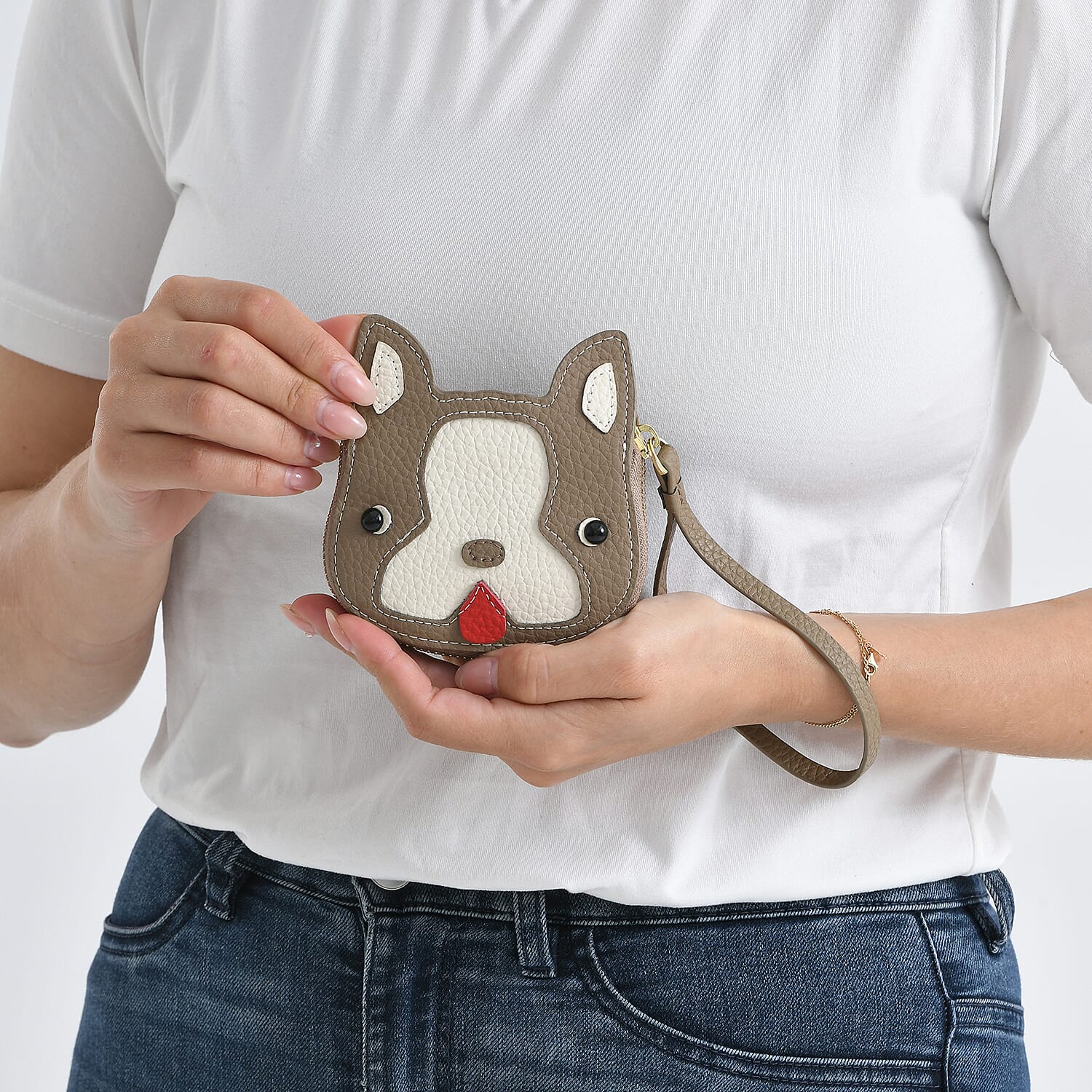 Genuine Leather RFID- Blocking Boston Terrier Wallet with Clasp - Khaki V32374292 4