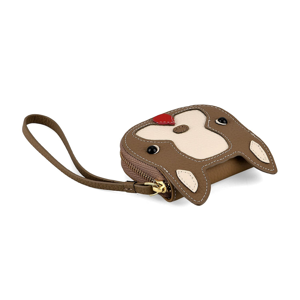 Genuine Leather RFID- Blocking Boston Terrier Wallet with Clasp - Khaki