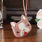 Genuine Leather RFID- Blocking Boston Terrier Wallet with Clasp - Khaki