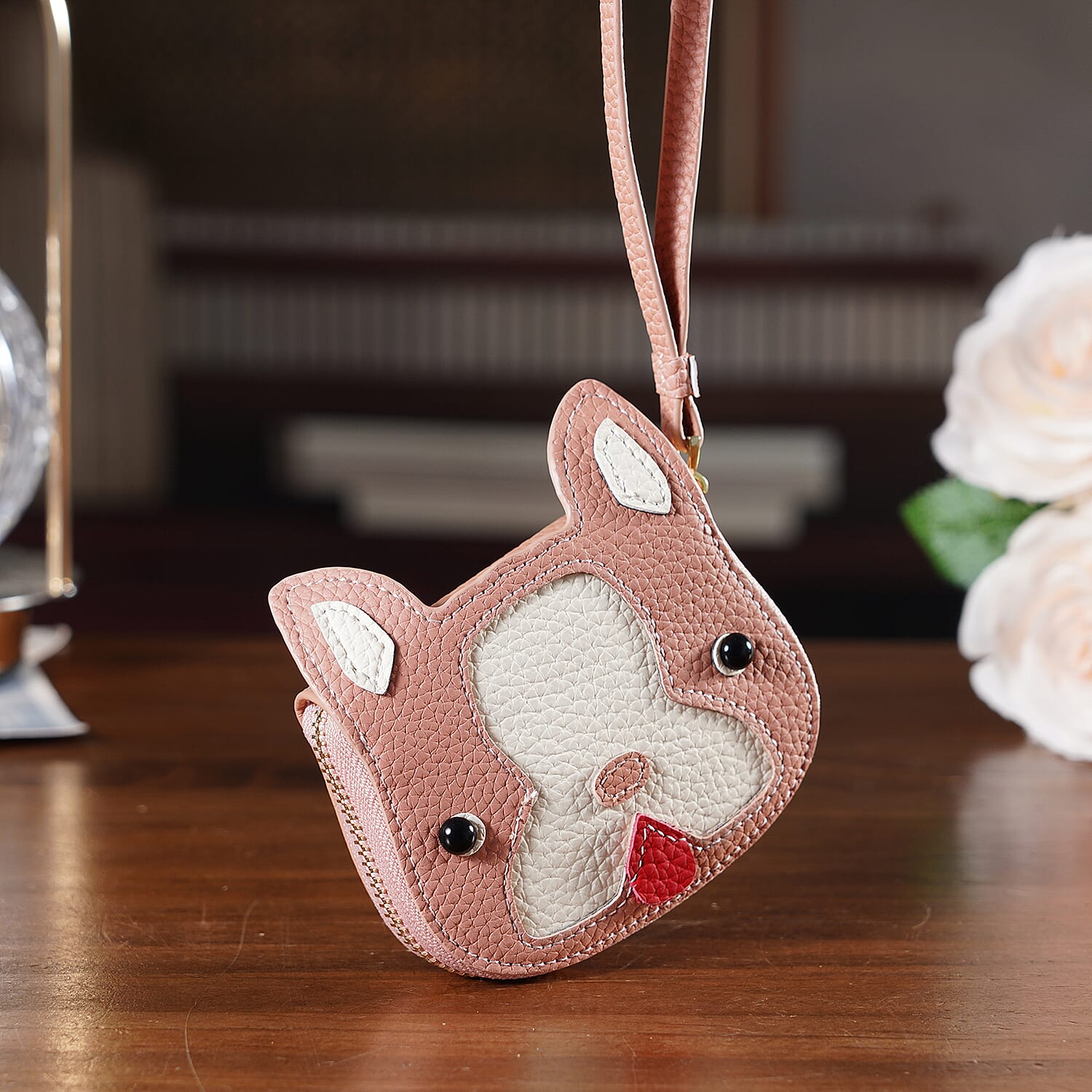 Genuine Leather RFID- Blocking Boston Terrier Wallet with Clasp - Dusty Pink V32366115 2
