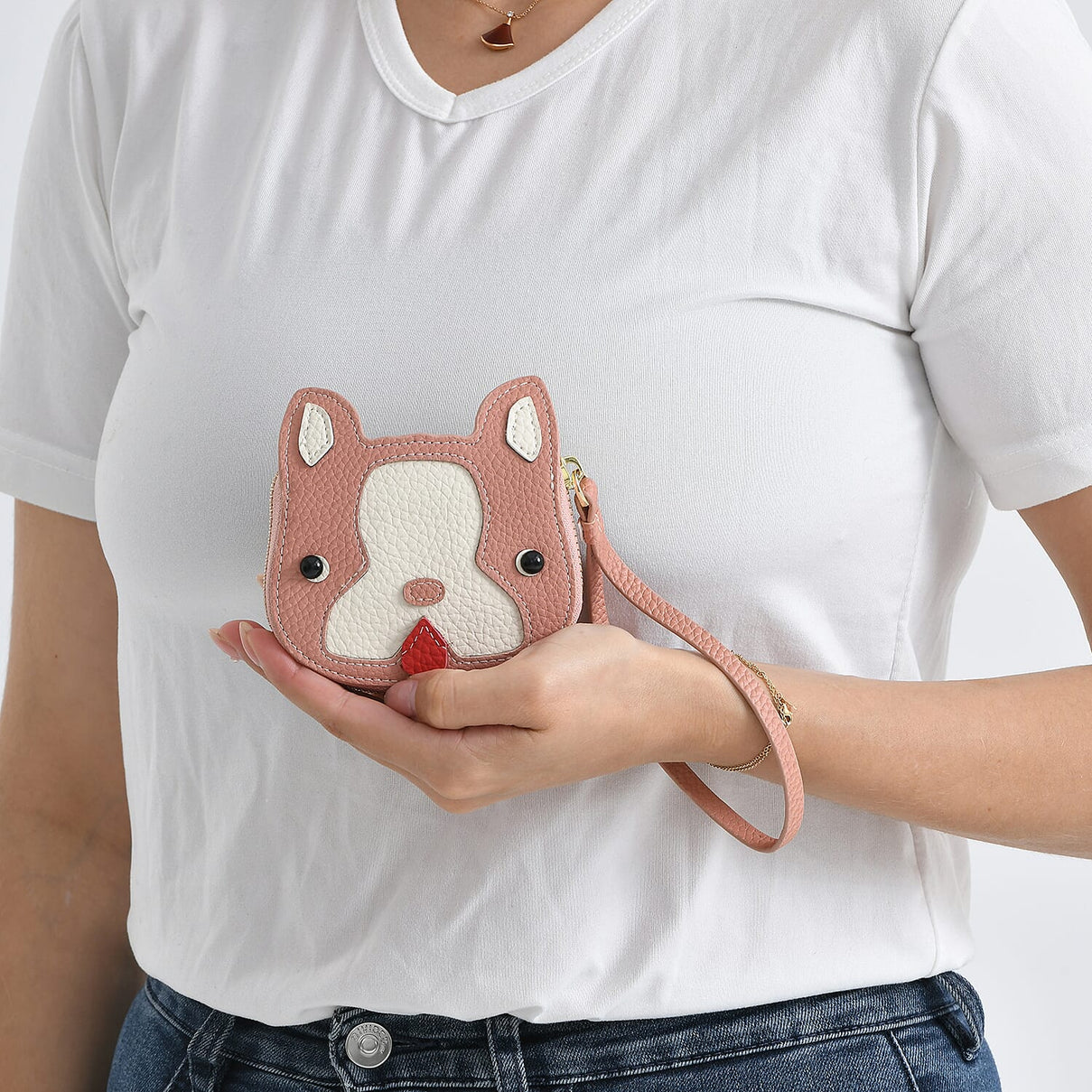 Genuine Leather RFID- Blocking Boston Terrier Wallet with Clasp - Dusty Pink V32372429 4