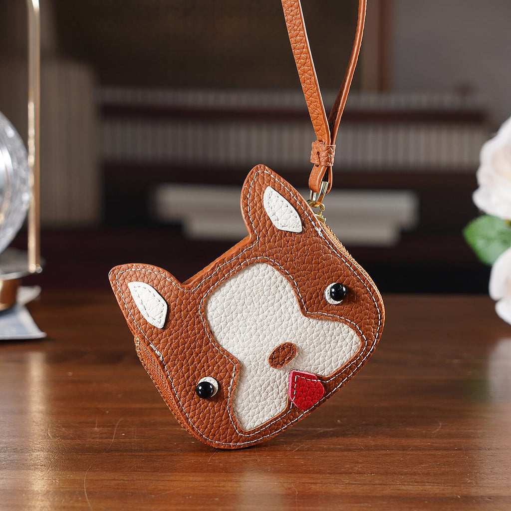 Genuine Leather RFID- Blocking Boston Terrier Wallet with Clasp - Tan