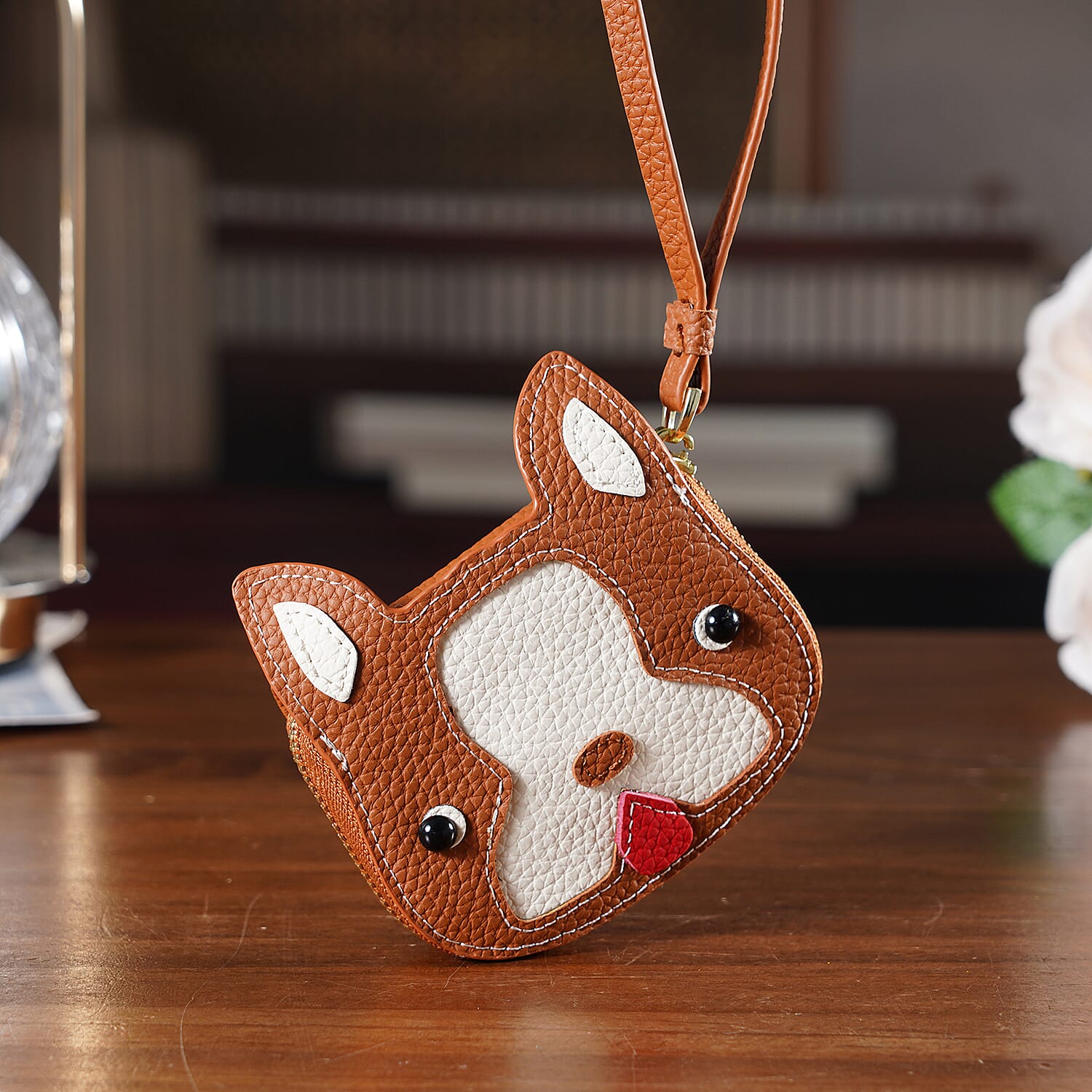 Genuine Leather RFID- Blocking Boston Terrier Wallet with Clasp - Tan V32373199 2