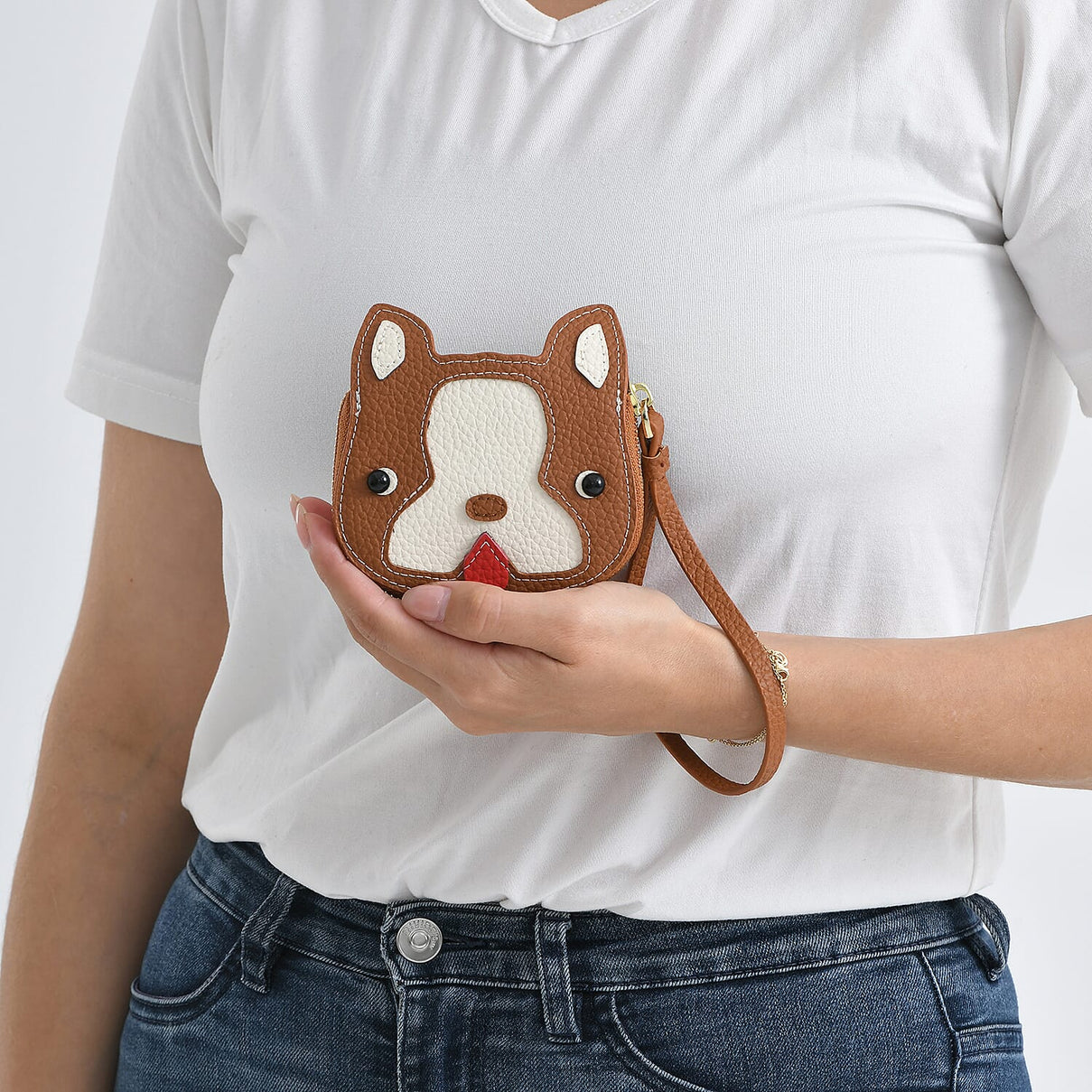 Genuine Leather RFID- Blocking Boston Terrier Wallet with Clasp - Tan V32373199 4